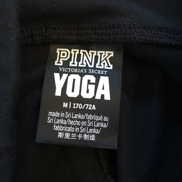 PINK Victorias Secret High Waist Yoga Leggings Size Medium Black Rainbow Logo - Picture 4 of 10